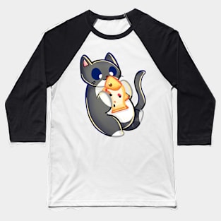 Black Tuxedo Cat Playing With Koi Fish Baseball T-Shirt